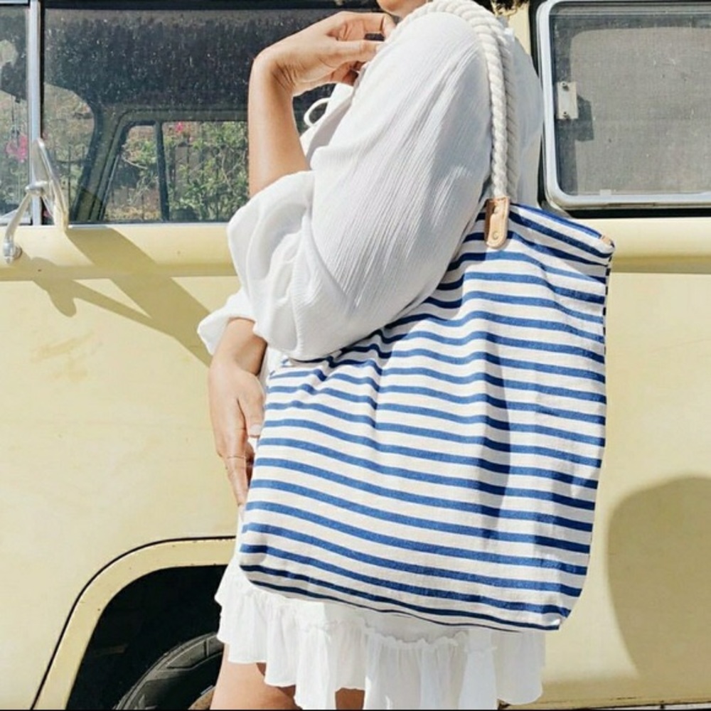 NEW Summer & Rose Navy Striped Brittany Tote Bag